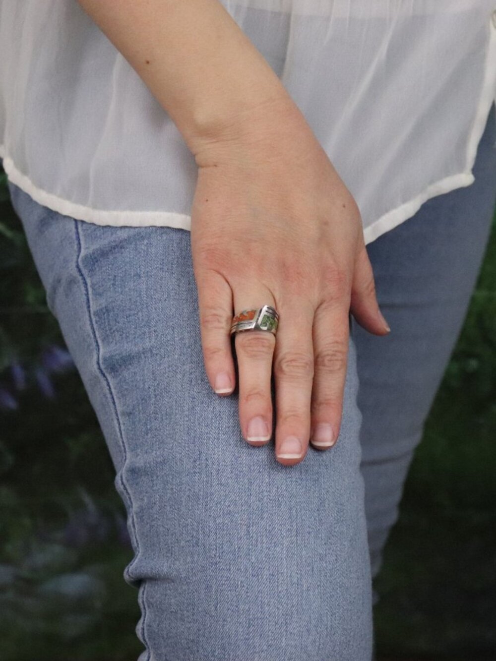 Sterling Silver Turquoise & Coral Band Ring Size 5 Woman Teen Child Pinky - Picture 3 of 7